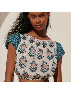 NWT Anthropologie Celandine Short-Sleeve Tie-Back Crop Top Size L